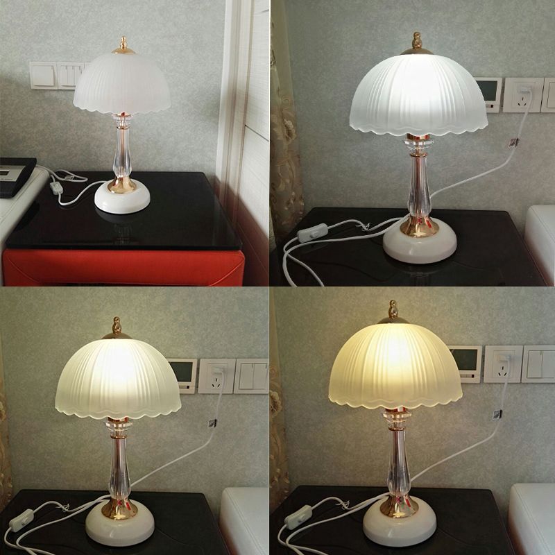 Frosted White Glass Scalloped Table Lamp Modern 1 Head Gold Night Light for Bedroom