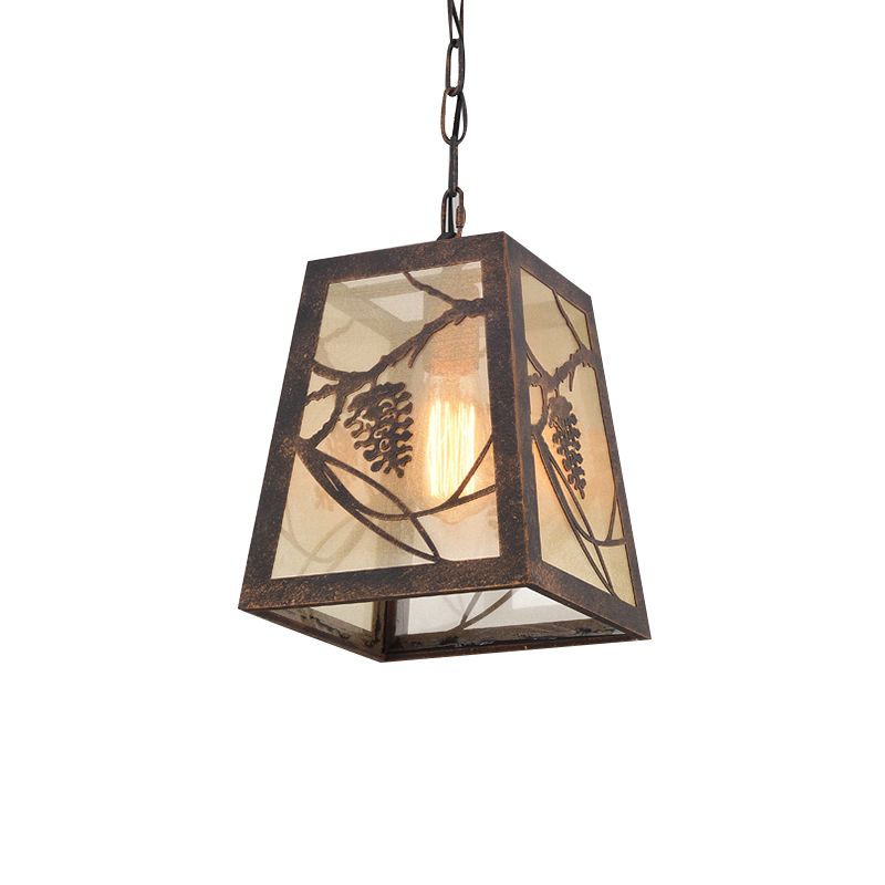 Trapezoid Restaurant Pendant Lighting Metal 1 Light Country Hanging Light Fixture in Rust