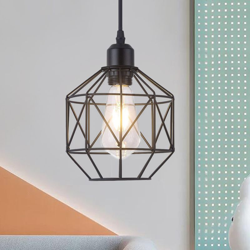 PRISM CAGE Iron Iron Cioncant Light Style Industrial Style 1 Testa Sala da pranzo Down Lighting in Black