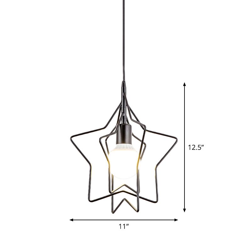 Lámpara colgante de metal redondo/estrella al estilo de techo de dormitorio de una sola bombilla en negro