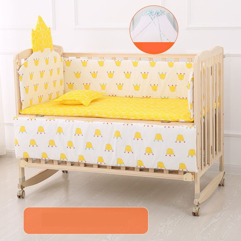 Convertible Solid Wood Baby Crib Folding Nursery Bed with Guardrail