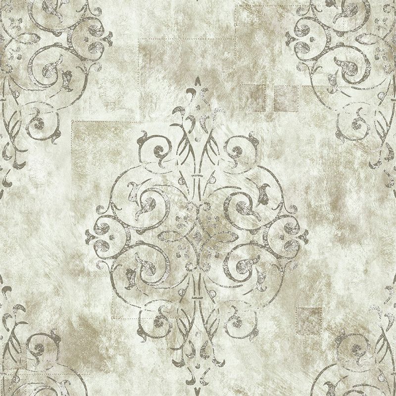 Beige Vintage Style Wallpaper 33' L x 20.5" W Jacquard Wall Covering for Living Room