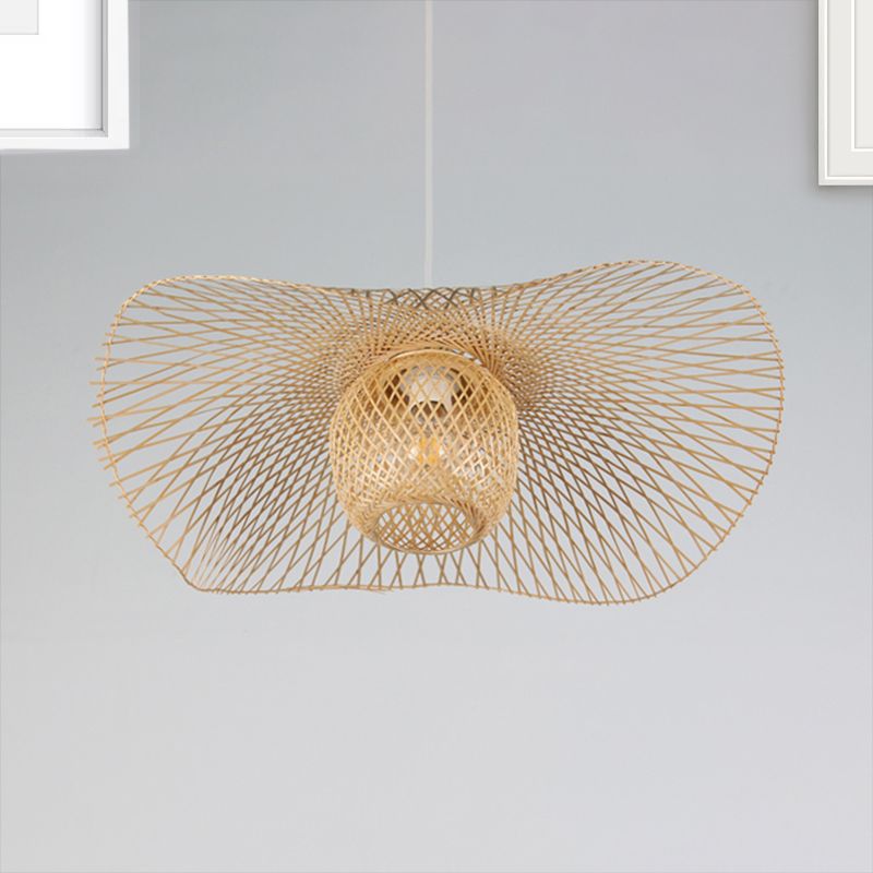 18"/21.5"/25.5" Wide Rustic 1-Light Ceiling Drop Light with Woven Rattan Brown Dome Pendant Lamp for Cafe Restaurant