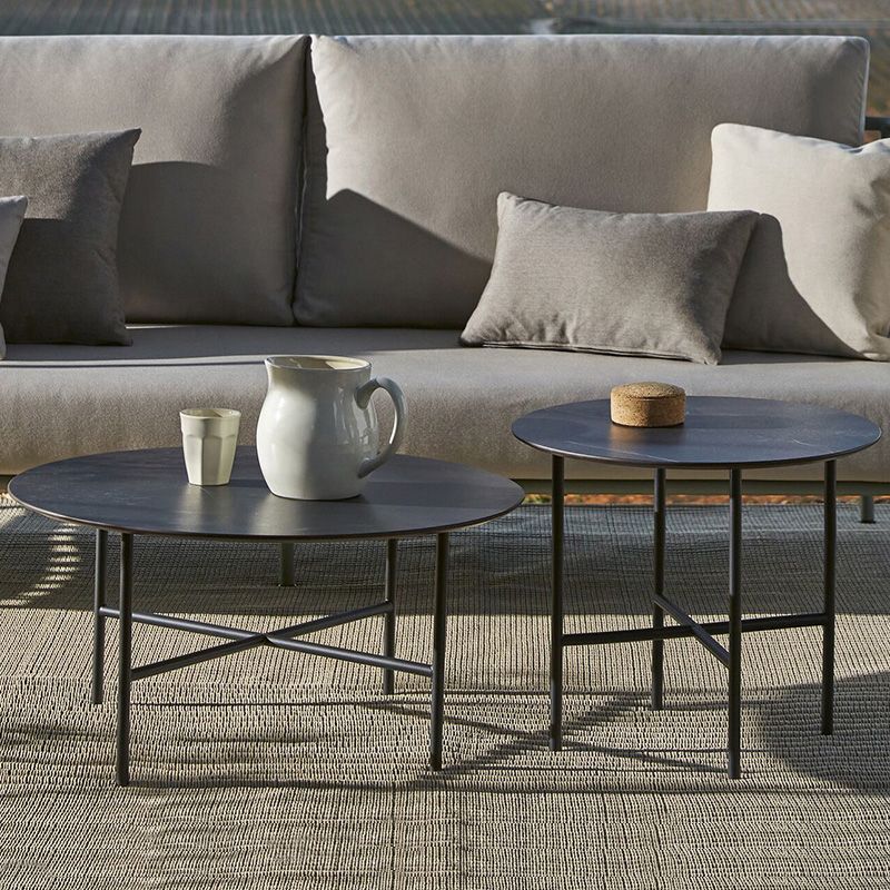 Water Resistant Coffee Table Industrial Style Stone Round Shape Table in Grey