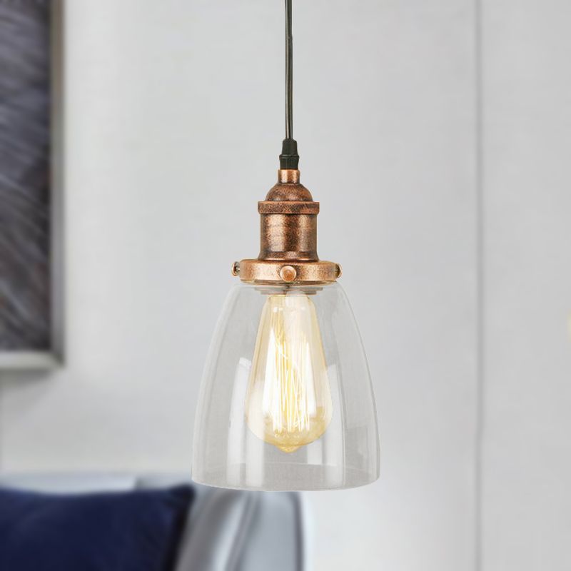 Aged Copper 1 Light Hanging Ceiling Light Vintage Clear Glass Tapered Pendant Lighting for Dinning Room