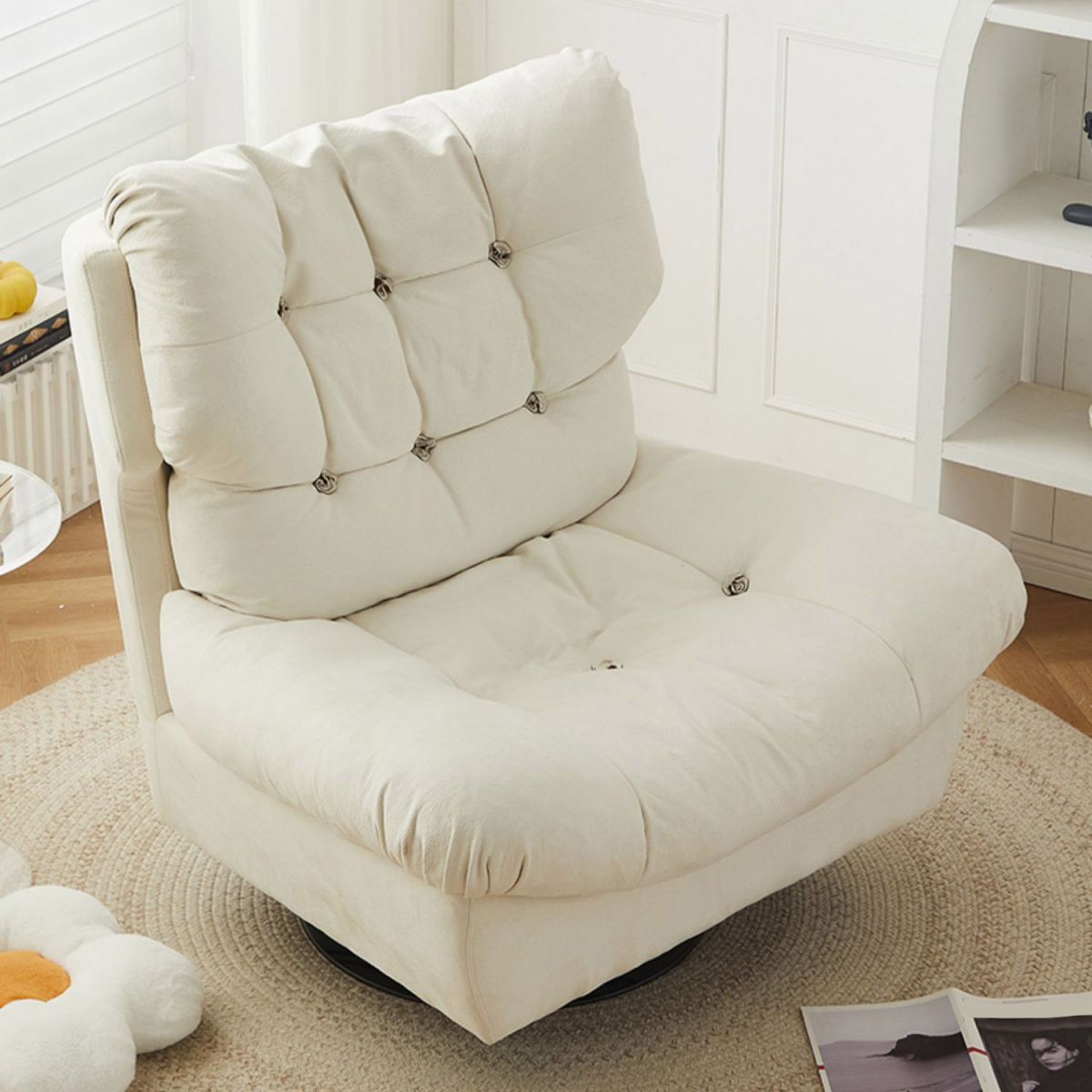 Swivel Recliner Chair Solid Color Standard Recliner Chair with Tufted Back