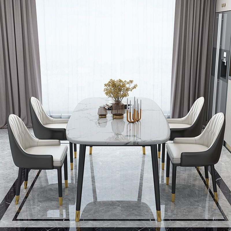 Glam Matte Finish Marble Table Home Rectangle Dining Table with 4 Legs