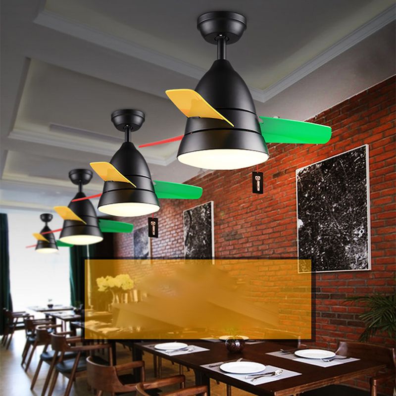 Conical Metal Pendant Fan Light Nordic Style LED Semi Flush Mounted Ceiling Fixture for Dining Room