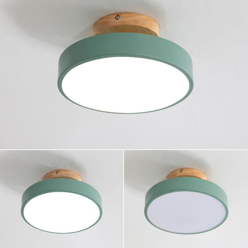 Wooden Macaron LED Ceiling Light in Modern Concise Style Wrought Iron Circular Semi Flush Mount with Acrylic Shade