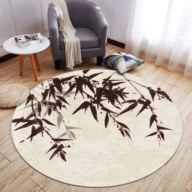 Round Light Color Distressed Area Carpet Polyester Ink Print Indoor Rug Anti-Slip Backing Carpet for Living Room