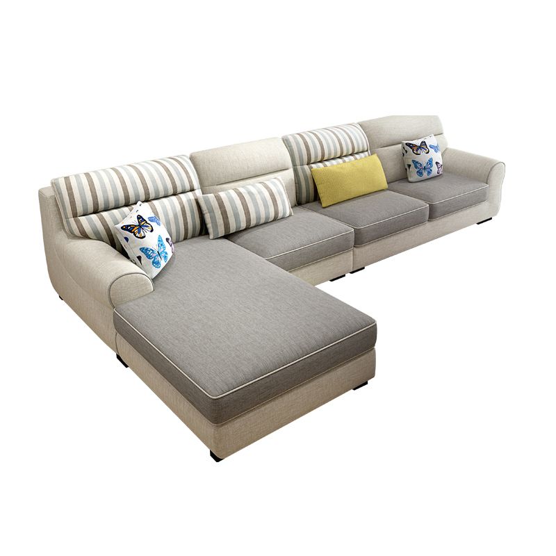 Recessed Arm Sofa and Chaise L-Shape Pillow Back Cushion Sectional