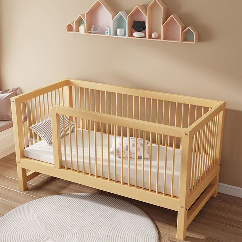 Modern Beech Baby Crib Light Wood Nursery Bed with Guardrail