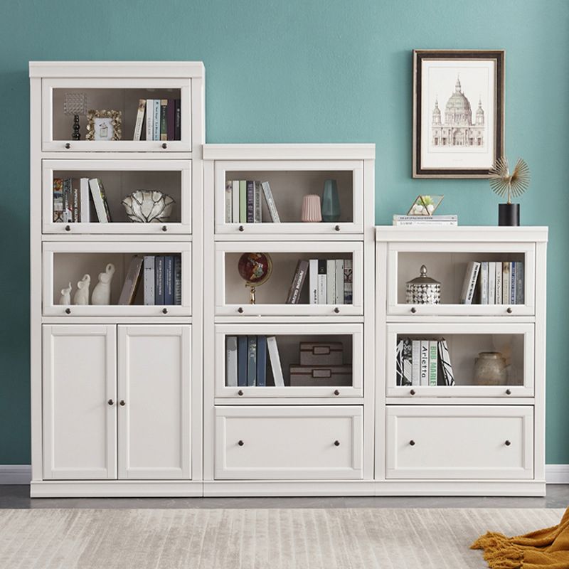 Wood Standard Bookshelf Contemporary Closed Back Bookcase with Drawers