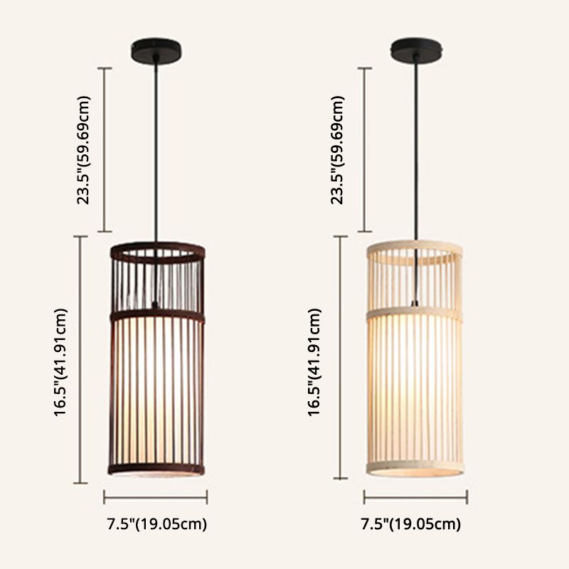 Wood Cage Hanging Light Chinese Style 1 Bulb Bamboo Weaving Lighting Fixture for Restaurant