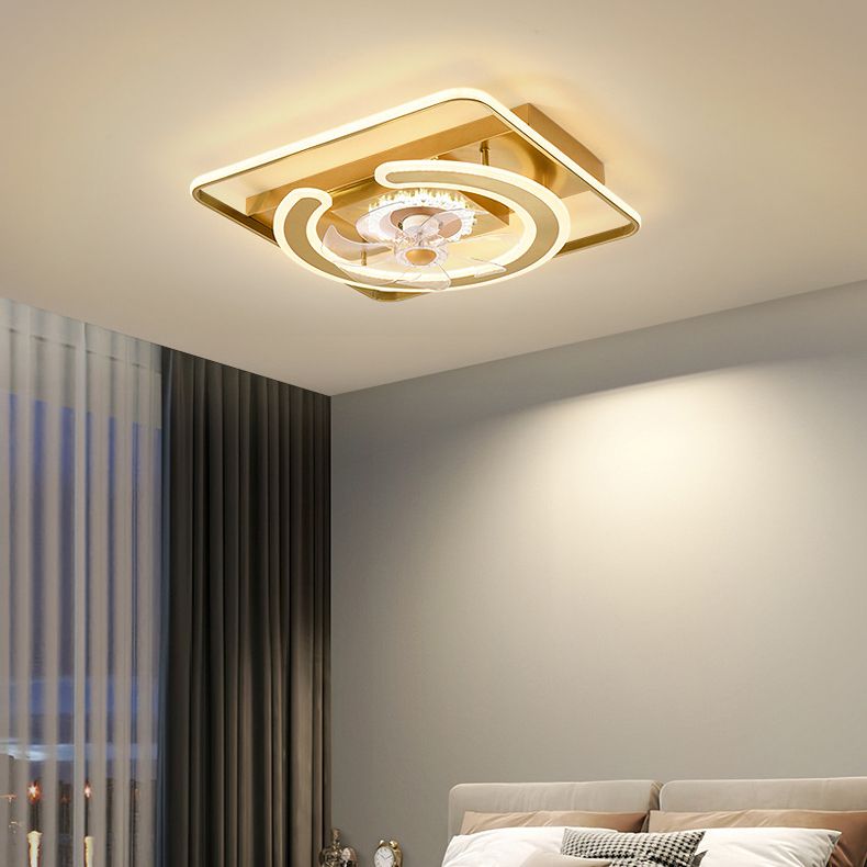 Contemporary LED Ceiling Fan - Brass / White Square Fan Light