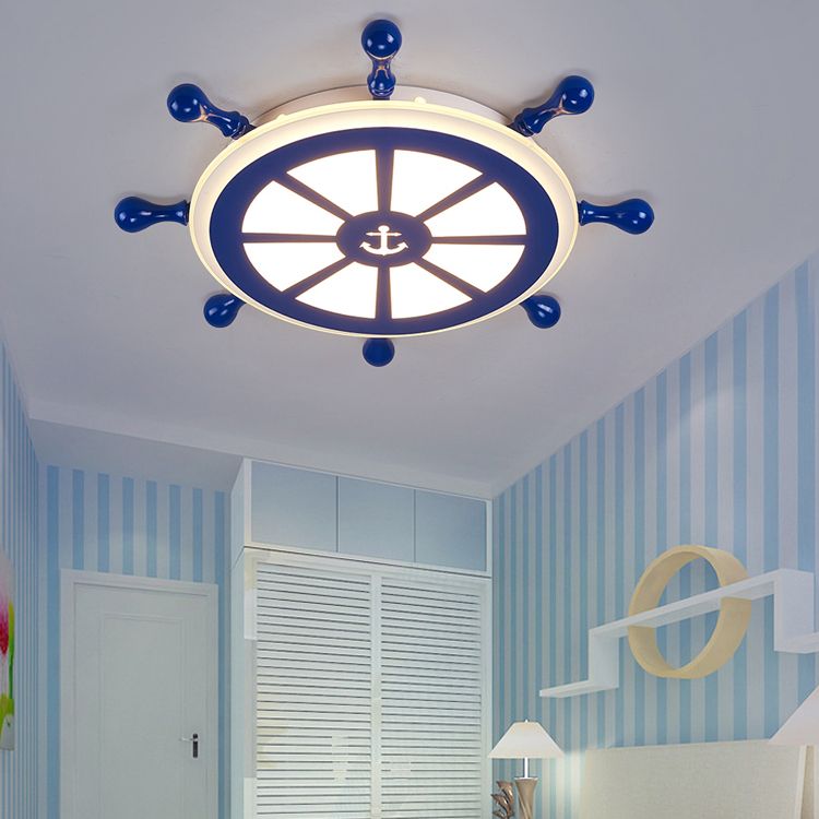 Blue LED Ceiling Light in Kids Style Circular Flush Mount with Acrylic Shade