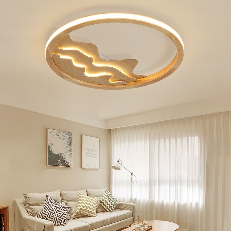 Log Color LED Ceiling Fixture in Modern Simplicity Wooden Circular Flush Mount