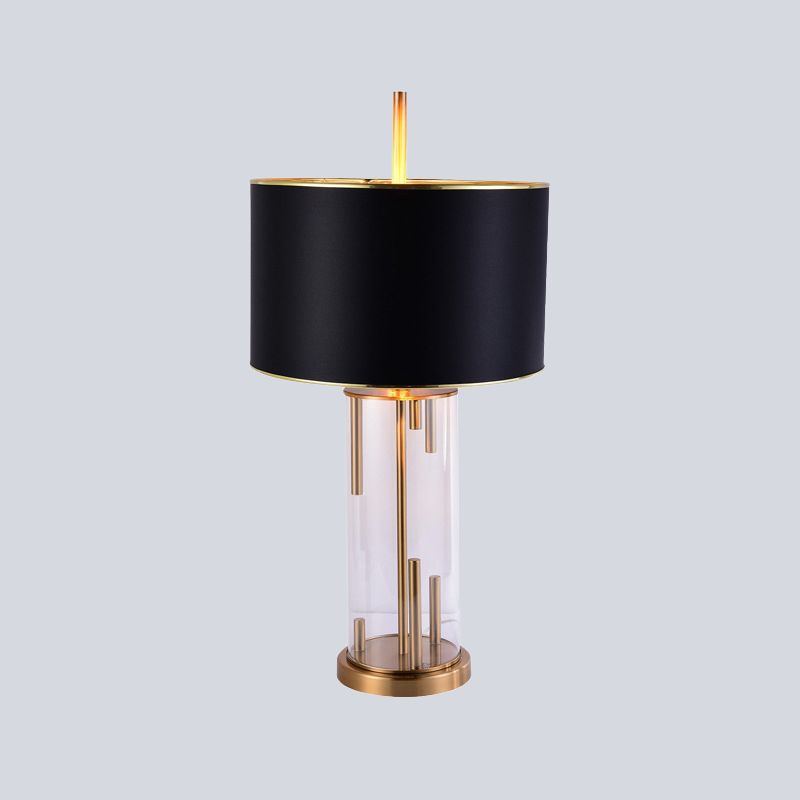 Contemporary 1 Bulb Table Light Black Cylindrical Small Desk Lamp with Fabric Shade