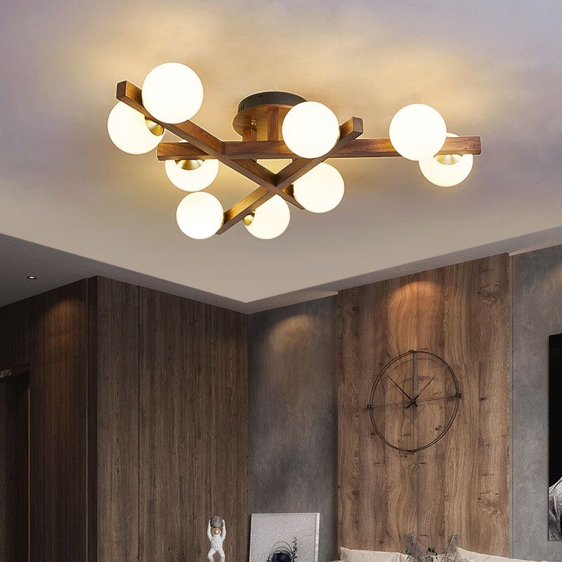 Balls Living Room Semi-Flush Ceiling Light Wood Nordic Style Semi Mount Lighting