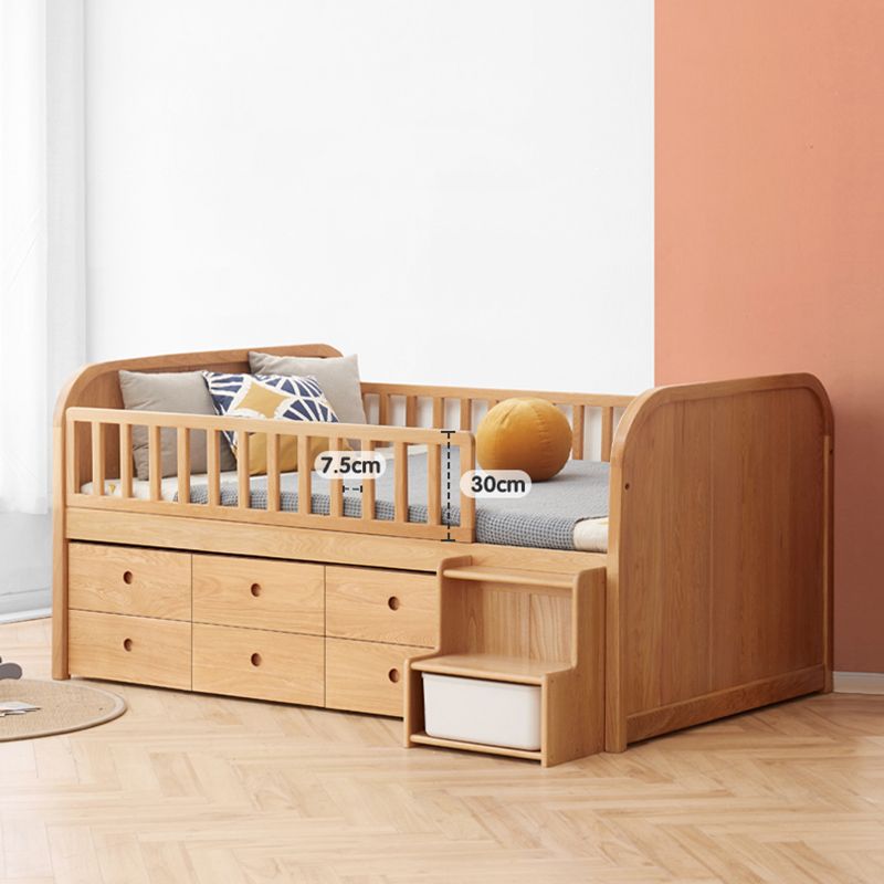 Natural Baby Crib Solid Wood Crib Nursery Bed with Guardrails