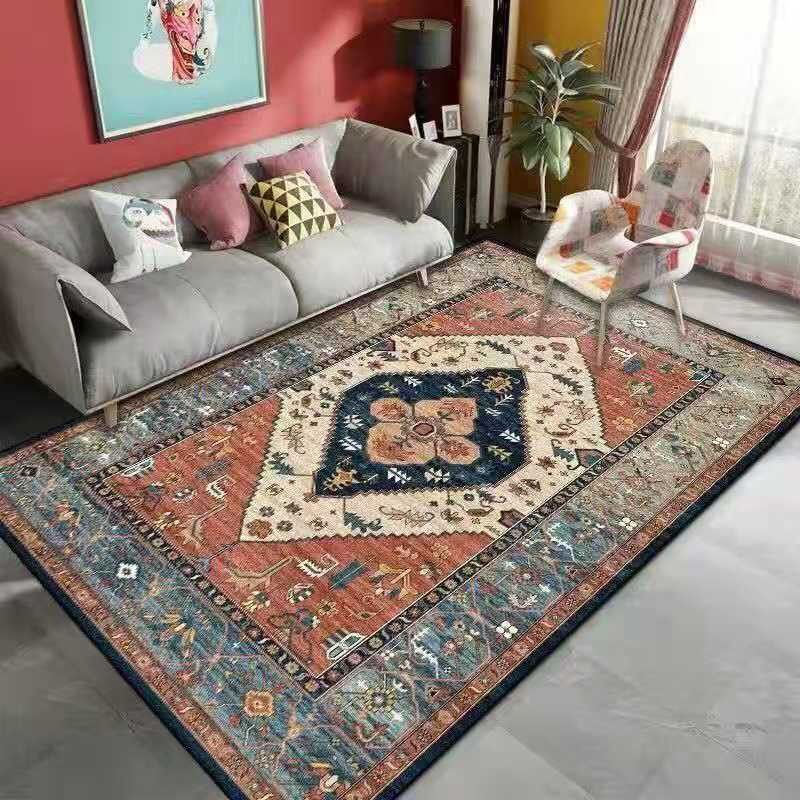 Distressed Moroccan Area Rug Traditional Floral Design Indoor Rug Polyester Non-Slip Backing Carpet for Home Decoration