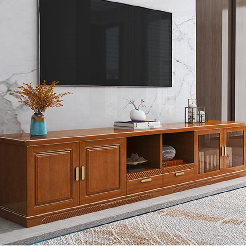 16" / 16.5" D TV Stand Solid Wood TV Console with Drawers and Doors for Living Room