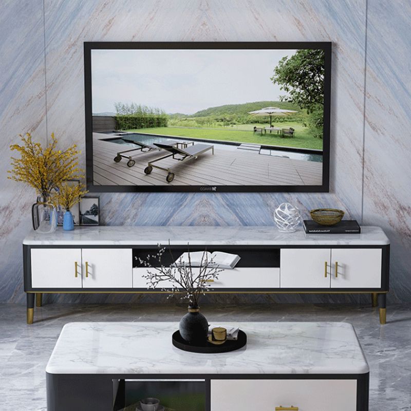 Contemporary TV Console Stone Open Storage TV Stand Console with Drawers and Doors