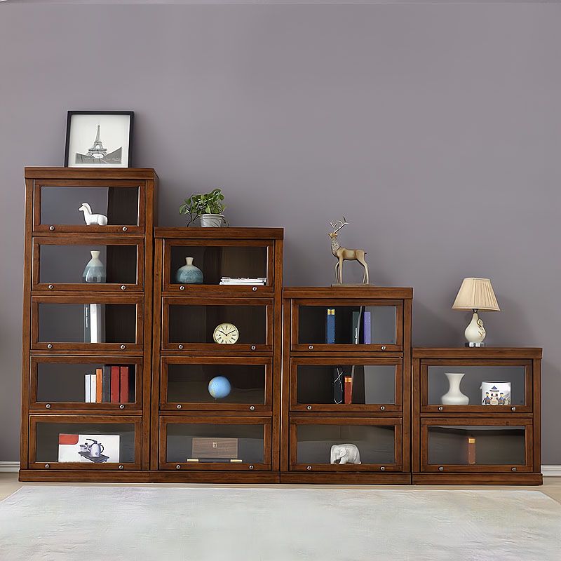 Modern Bookcase Solid Wood Closed Back Bookshelf with Door for Home Office