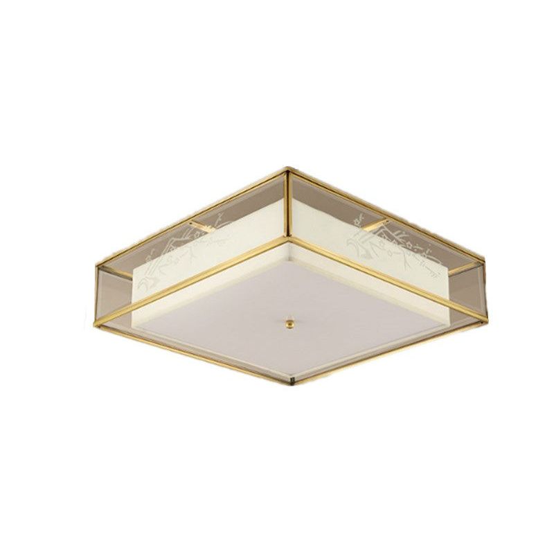 Fabric Geometric Shape Flush Ceiling Light Modern 3 Lights Flush Light Fixtures in Gold