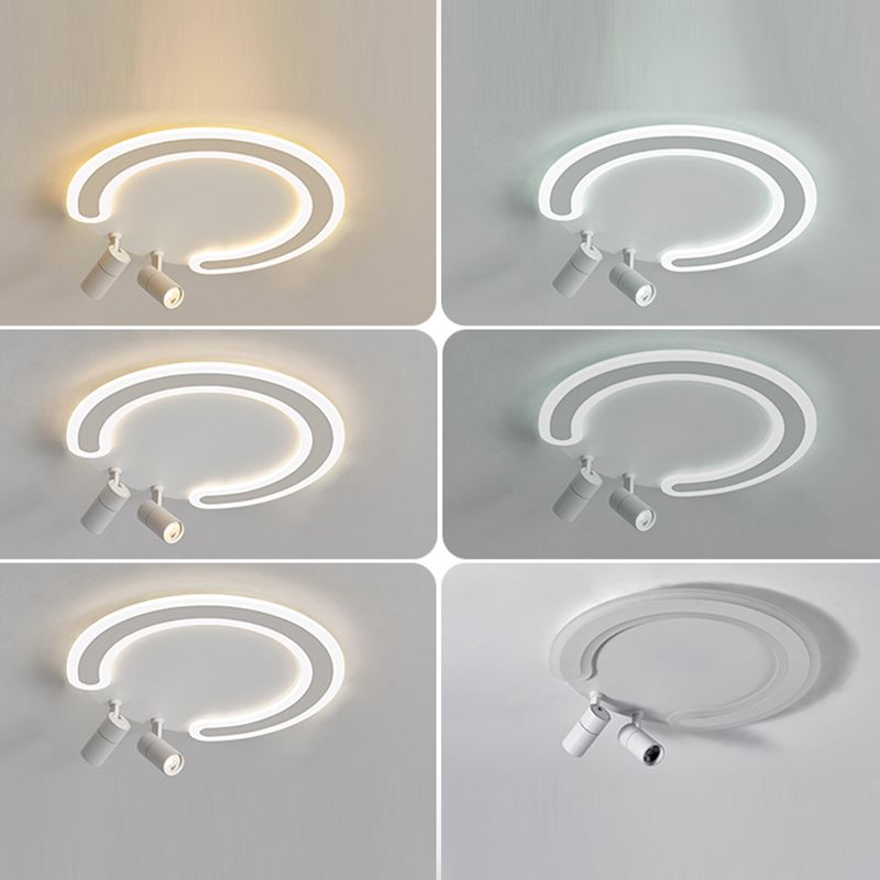 Circular LED Semi Flush Mount in Modern Creative Style Acrylic Indoor Ceiling Light in White