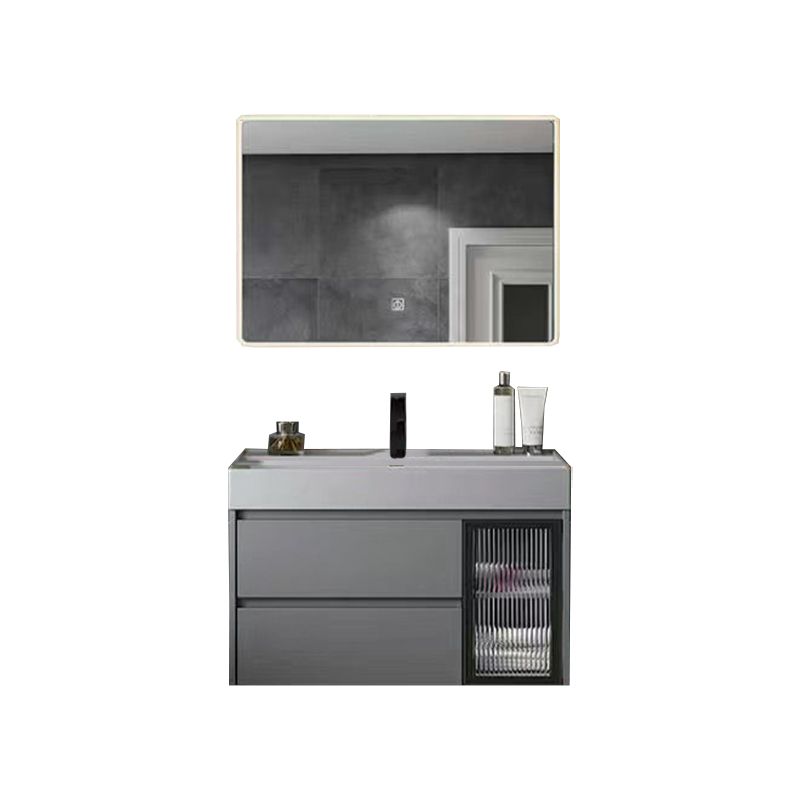 Drawers Bathroom Vanity Metal Single Sink Grey Rectangle Wall Mount Vanity Set with Mirror