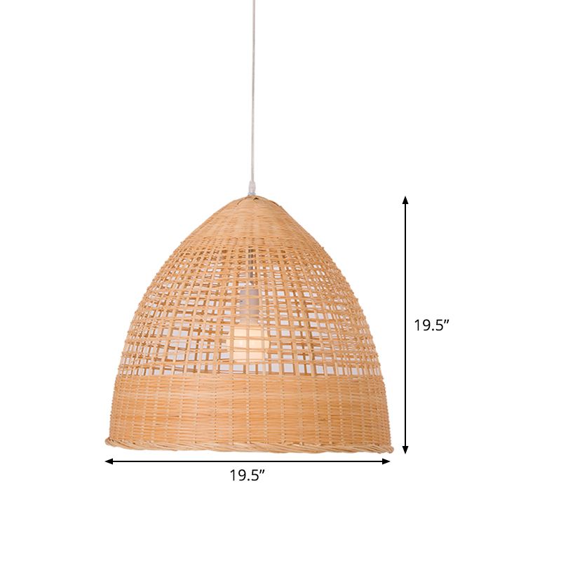 Cloche asiatico Crofina a sospensione Bamboo Sala da pranzo a 1 campo Lampada sospesa in beige