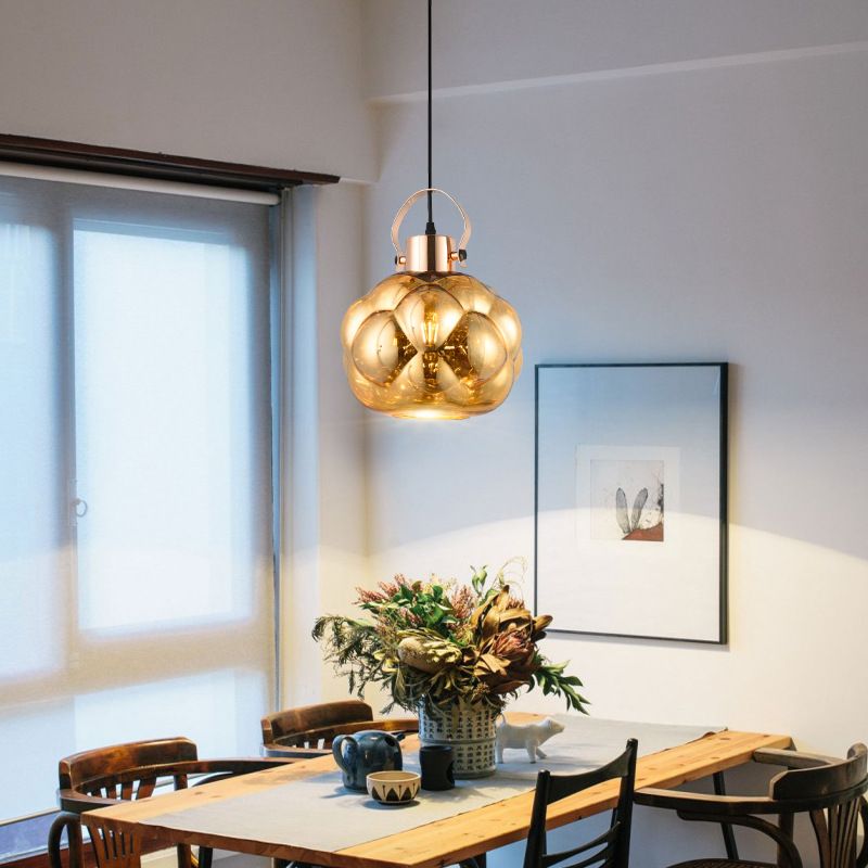 Global Pendant Light Modern Hand Blown Glass 1 Light Chrome/Gold/Rose Gold Ceiling Lamp for Dining Room