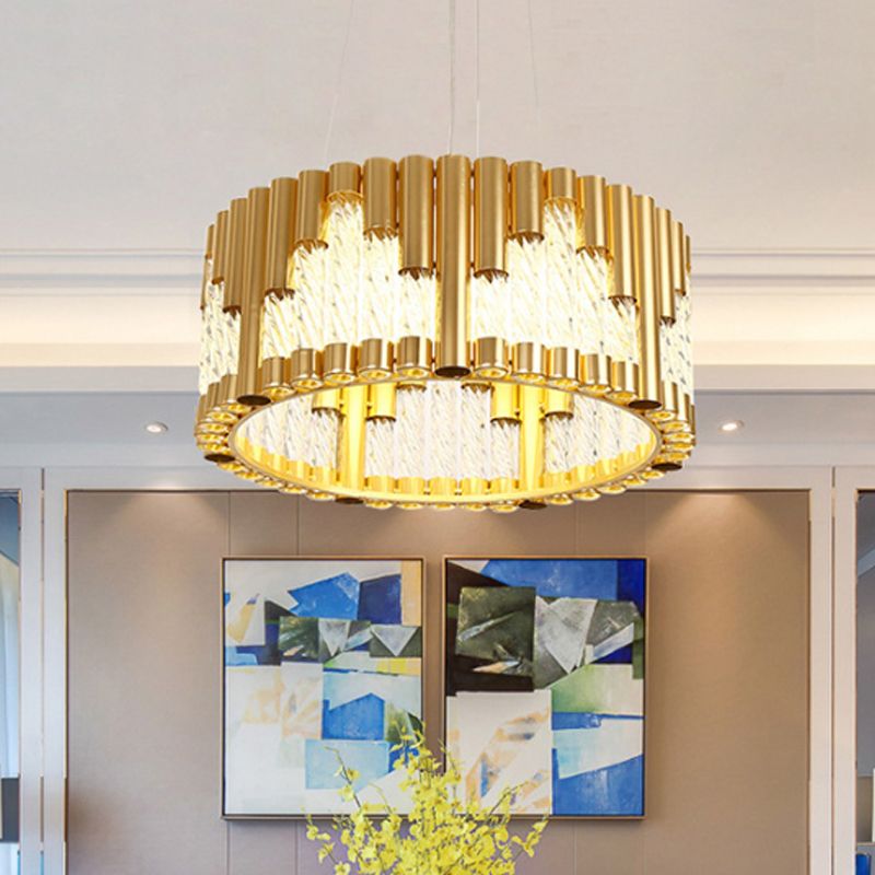 Tubular Metallic Pendant Lighting Traditional LED Gold Living Room Hanging Chandelier