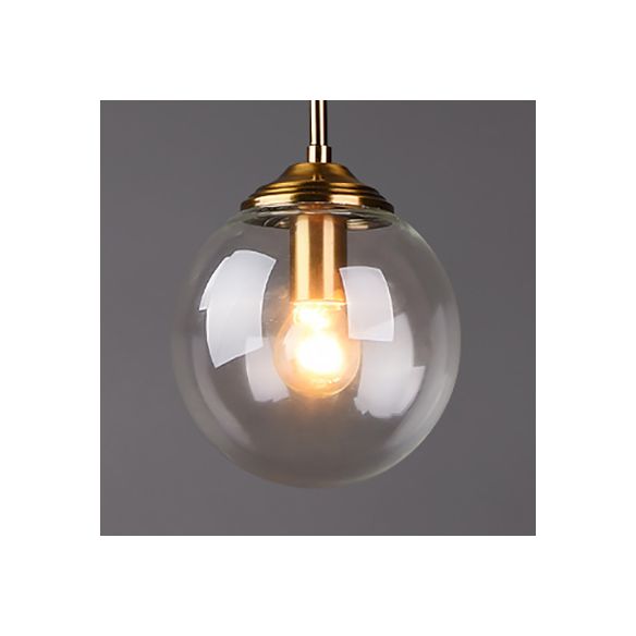 Brass One Light Pendant Lighting Industrial Grey/Clear/Amber Glass Orb-Shaped Hanging Lamp for Living Room