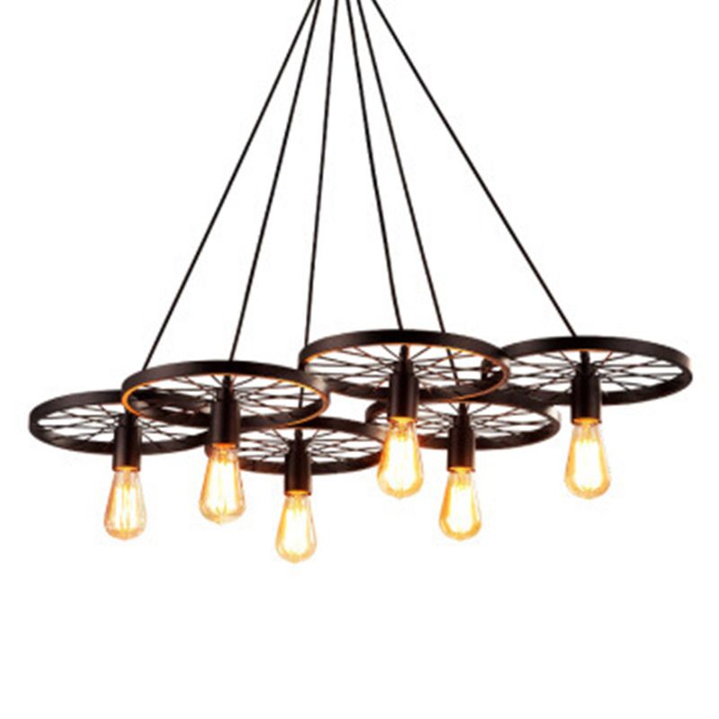 Industrial Wagon Wheel Cluster Pendant Light Metal Multi Light Pendant for Living Room