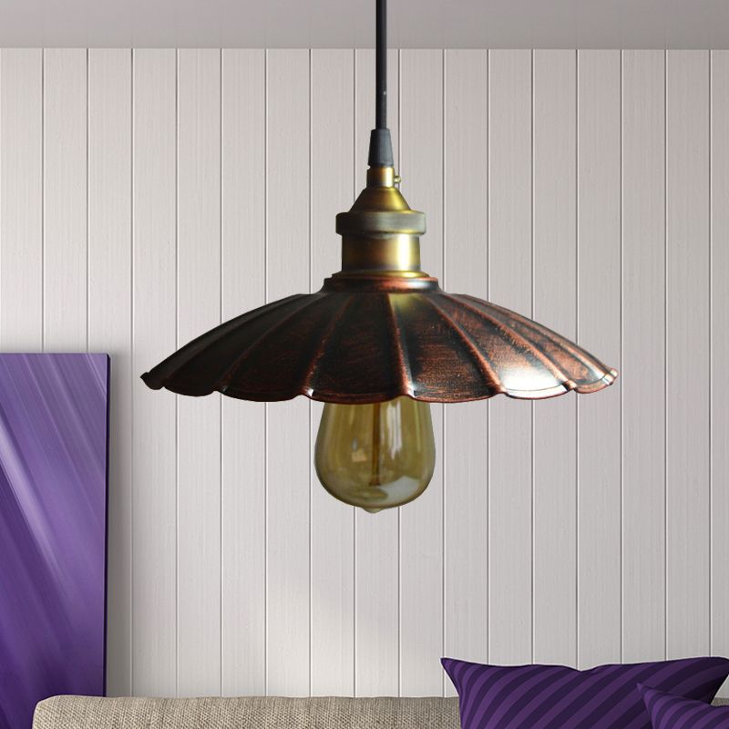 Verouderde geschulpte druppel hanglamp 1 bol 10 "/14" /16,5 "breed ijzeren plafond hang armatuur in koper