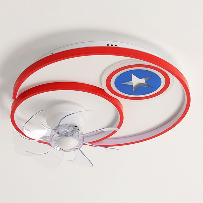 Cartoon Disc Fonds Flush Mount Fan Lamp Metal Boys Boys Room LED Semi Flush Light