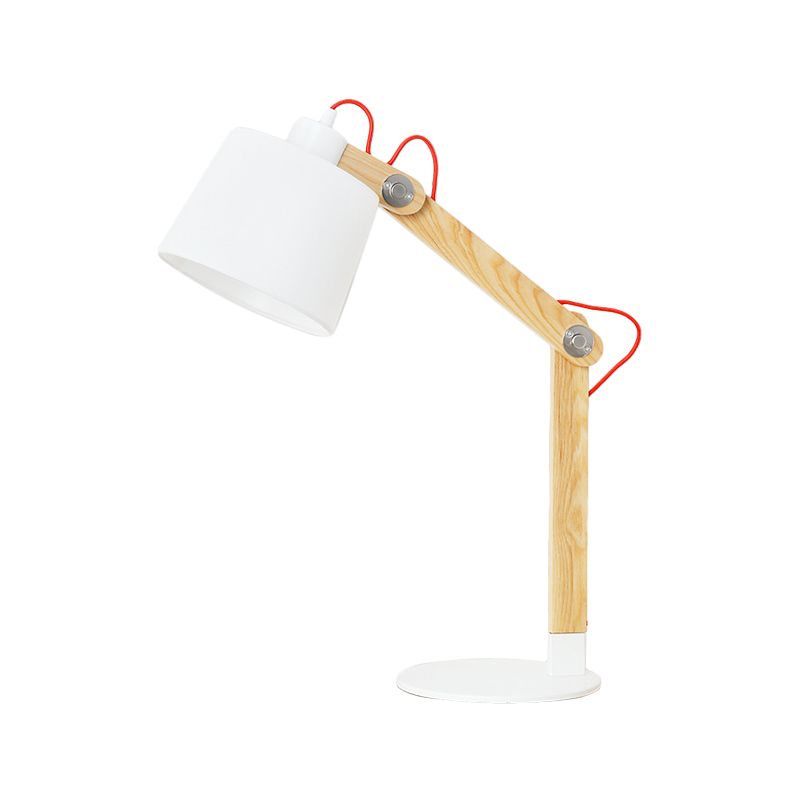 Drum Reading Light Modern Fabric 1 Head Nightstand Lamp in White with Rotating Node