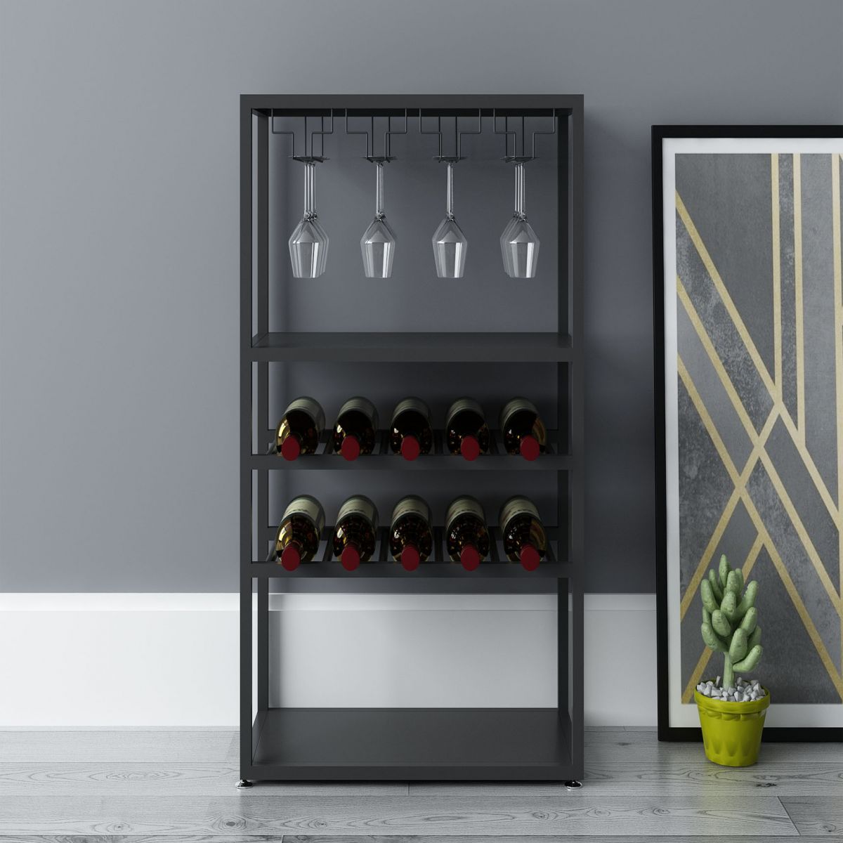 Modern Floor Wine Holder Rack Stemware Holder Metal Wine Rack