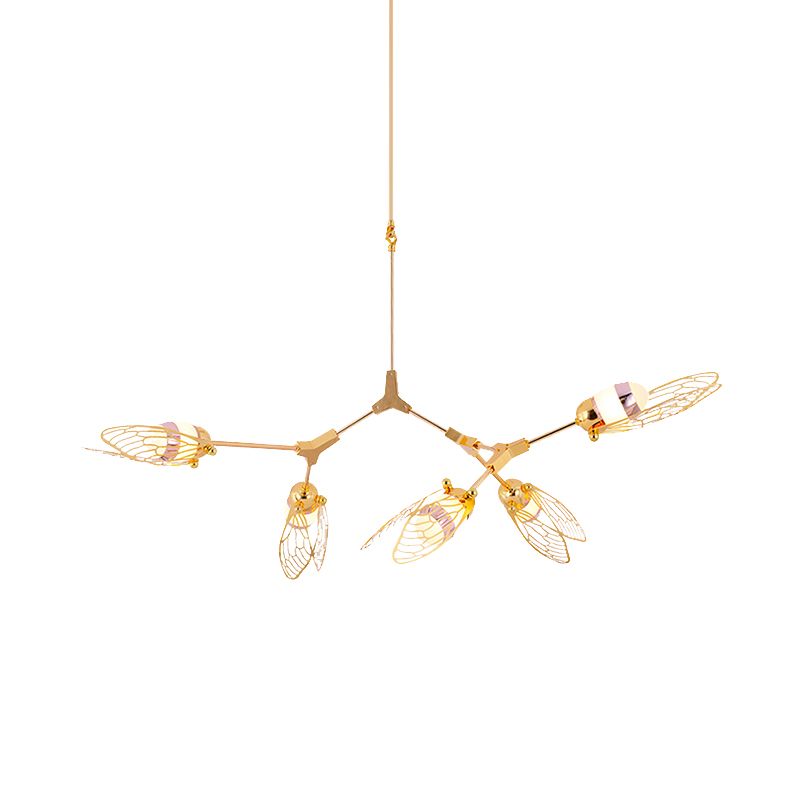 Romantic Etched Butterfly Chandelier Metallic Gold Finish Pendant Light for Dining Table