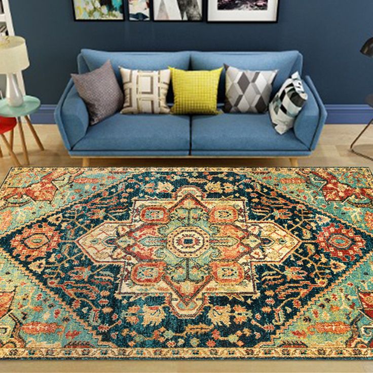 Red Tone Traditional Area Carpet Polyester Moroccan Print Indoor Rug Easy Care Carpet for Living Room
