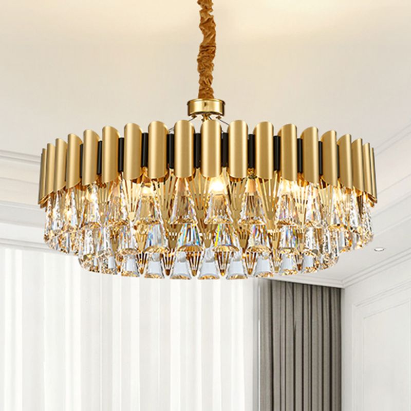 Triangle Crystal Block Chandelier Lighting with Metal Sheet Modernist 8 Heads Pendant Lighting in Gold