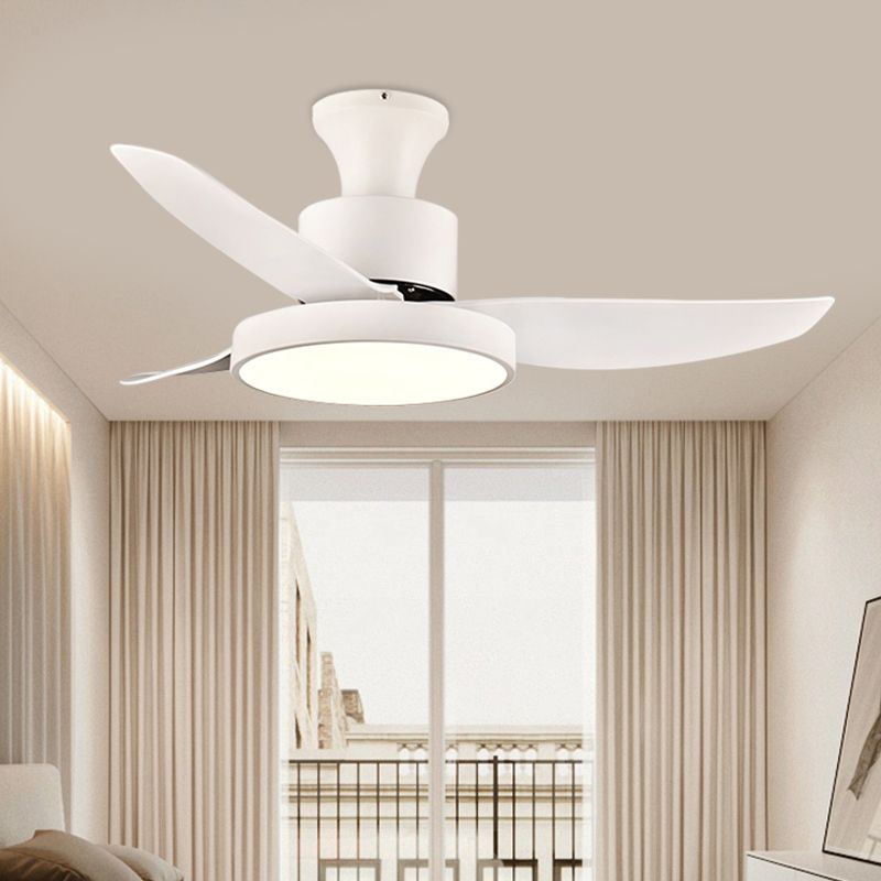 40" Wide White LED Hanging Fan Lighting Contemporary Metal Circle Semi Flush Mount Light Fixture for Bedroom, 3 Blades