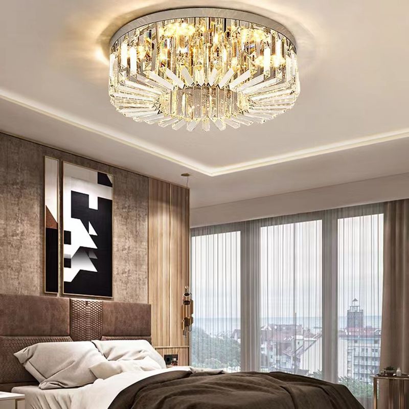 Modern Flush Mount Lamp Round Ceiling Lighting with Crystal for Bedroom