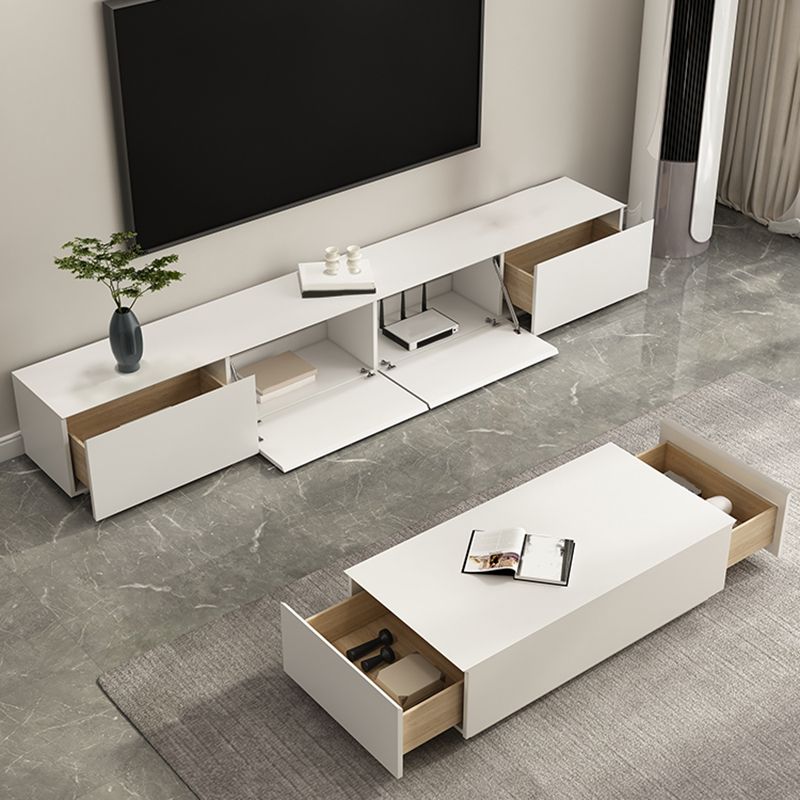 White Engineered Wood Media Console Contemporary TV Stand Console