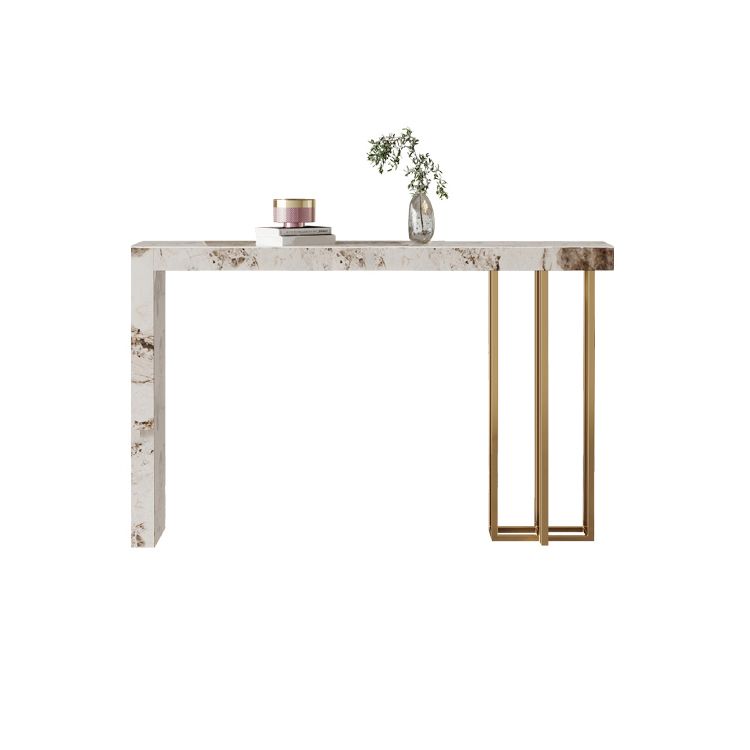 Nordic Glam Style Rectangle Bar Counter Table Sintered Stone Dining Table with Metal Legs