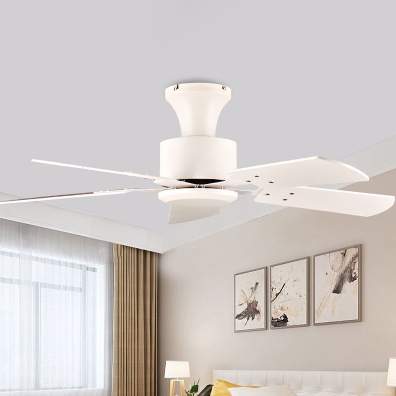 Circle Dining Room Fan Light Simple Metal LED White Semi Flush Mount with 5 Wooden Blades, 32"/36" Wide