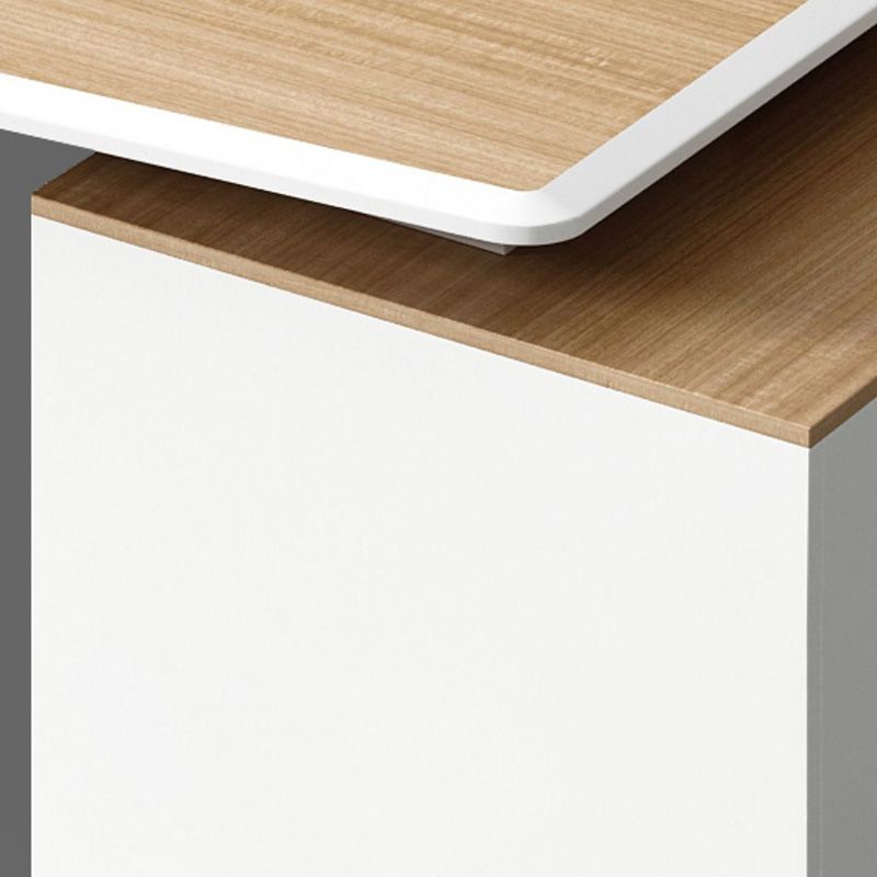 White and Natural Office Desk Modern Artificial Wood Executive Desk Locking Drawer