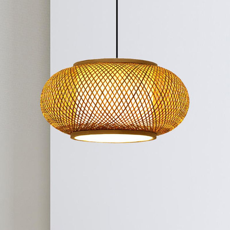 Asian Style Bamboo Woven Chandelier Lantern Shape 1 Light Dining Room Pendant Light